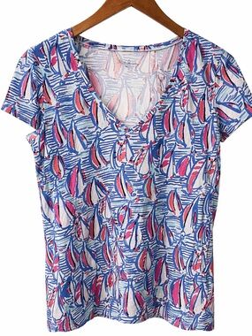 Lilly Pulitzer Blue Pink Sailboat-Print Short Sleeve Tee